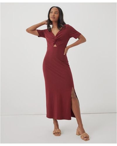 Pact Luxe Jersey Knot Maxi Dress Made With Organic Cotton - Red