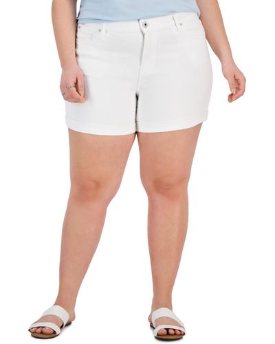Celebrity Pink Trendy Plus Size Mid-rise Cuffed Denim Shorts - White