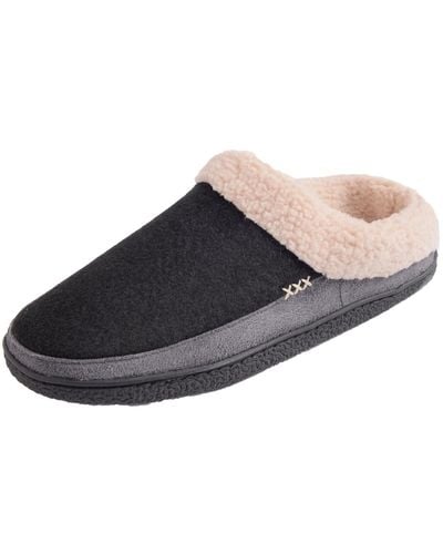 Alpine Swiss Memory Foam Clog Slippers Fleece Fuzzy Slip On House Shoes - Black