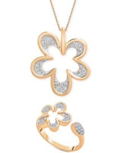 Wrapped in Love Diamond Flower Pendant Necklace Cuff Ring Collection In 14k Gold Created For Macys - Metallic