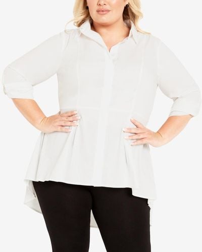 Avenue Plus Size Lani Collared Shirt Top - White