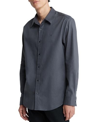 Calvin Klein Regular-fit Solid Button-down Flannel Shirt - Blue