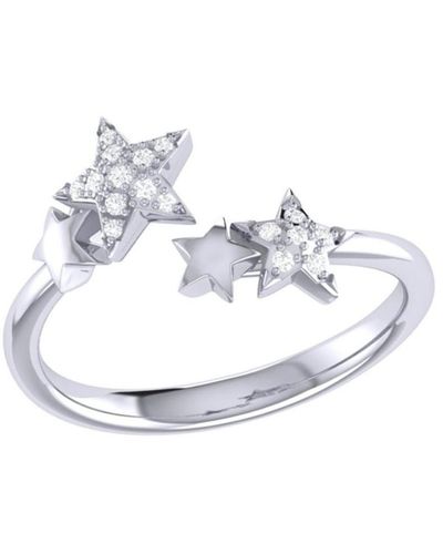 LuvMyJewelry Dazzling Star Couples Design Sterling Silver Diamond Open Ring - White