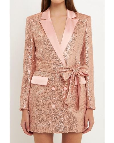 Endless Rose Sequins Belted Blazer - Pink
