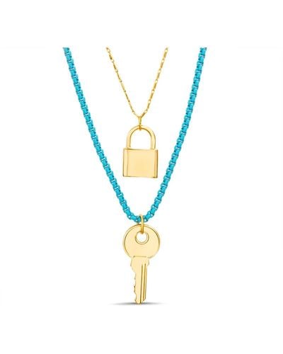 Kensie Yellow Gold-tone Key And Lock Necklace Set - Multicolor