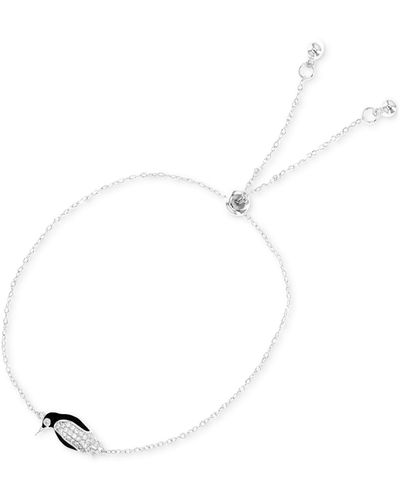 Macy's Cubic Zirconia & Black Enamel Penguin Bolo Bracelet - White