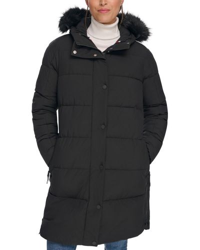 Tommy Hilfiger Faux-fur-trim Hooded Puffer Coat - Black