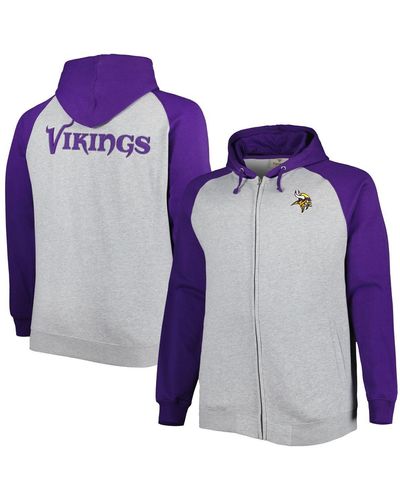 Profile Minnesota Vikings Big And Tall Fleece Raglan Full-zip Hoodie Jacket - Blue