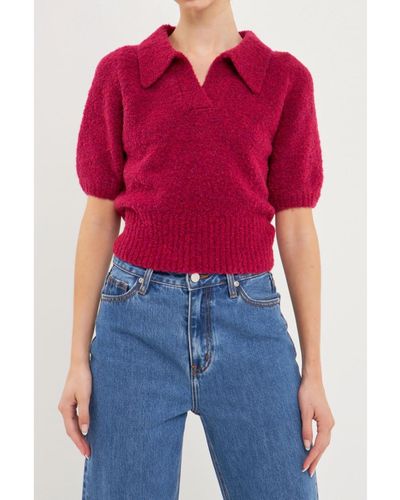 Endless Rose Short Sleeve Collared Sweater