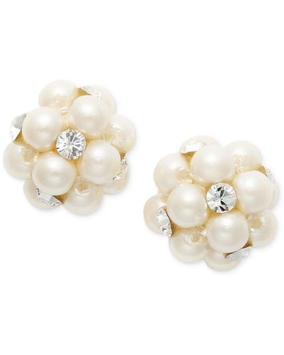 Charter Club Imitation Pearl And Crystal Cluster Earrings - Metallic