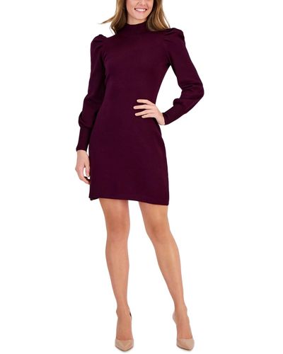 Taylor Puff-sleeve Mini Sweater Dress - Purple