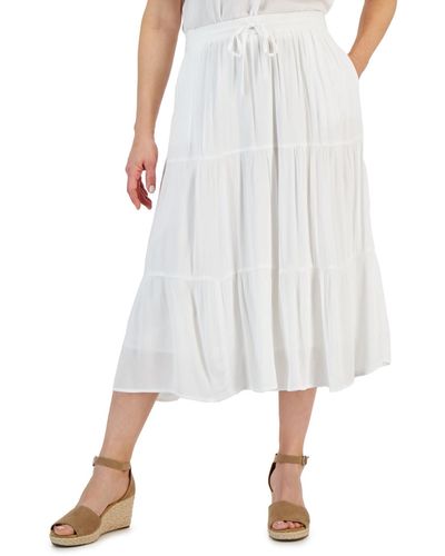 Style & Co. Drawstring Tiered Midi Skirt - White