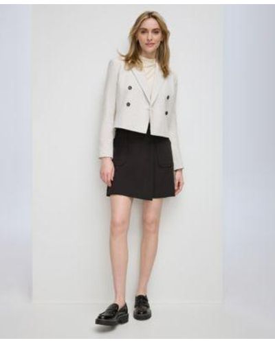 Calvin Klein Double Breasted Tweed Blazer Asymmetric Waist Skort - White