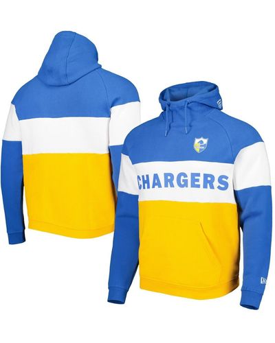 KTZ Gold And Powder Blue Los Angeles Chargers Colorblock Throwback Pullover Hoodie