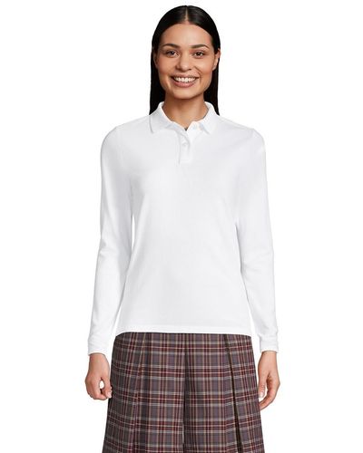 Lands' End School Uniform Long Sleeve Feminine Fit Mesh Polo Shirt - White
