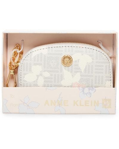 Anne Klein Boxed Logo Curved Card Case Wallet - Natural