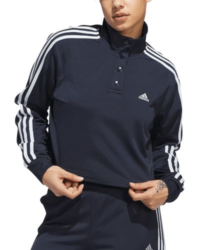 adidas Quarter-snap-up Tricot Pullover Top - Blue