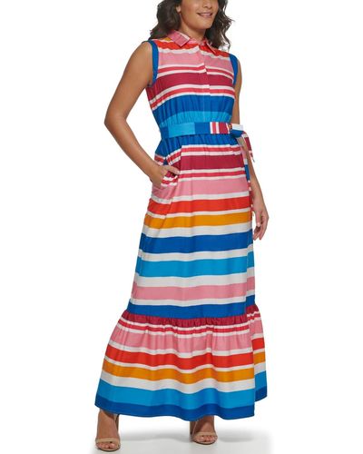Kensie Striped Cotton Sleeveless Maxi Dress - Multicolor
