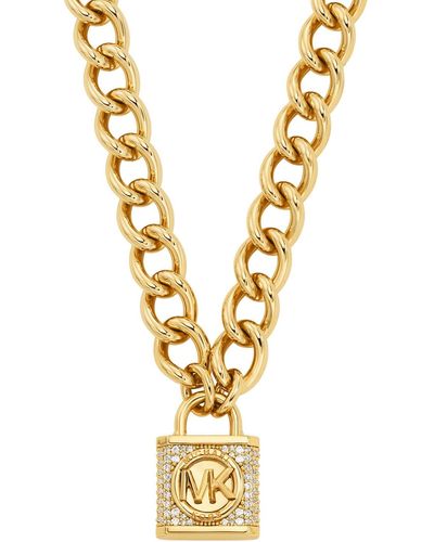 Michael Kors Pave Lock Chain Necklace - Metallic