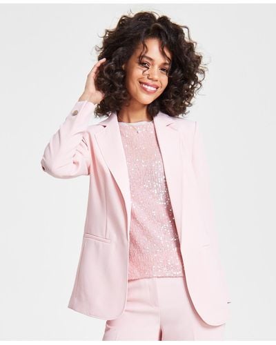 Anne Klein Solid Open-front Notched-collar Jacket - Pink
