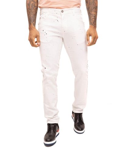 Ron Tomson Modern Splattered Stripe Jeans - White