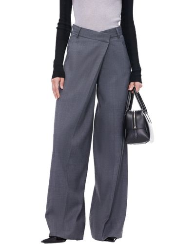 ANN ANDELMAN Grey Folded Waist Design Draped Suit Trousers - Blue