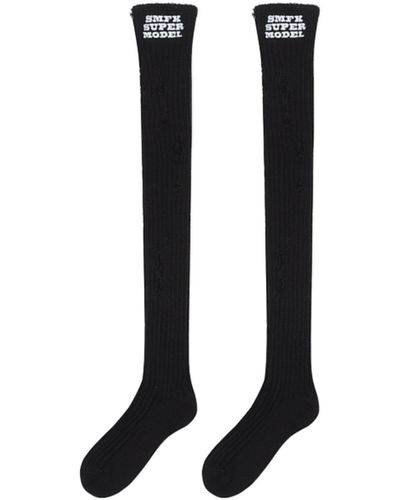SMFK Retro School Destruction Thigh-high Socks (two Pairs) - Black