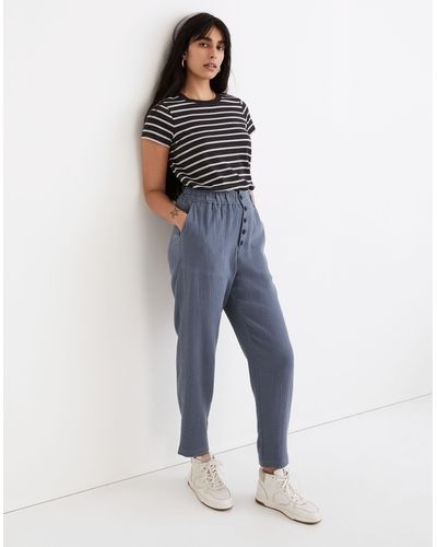 MW Cotton-linen Pull-on High-rise Tapered Pants: Button-front Edition - Blue