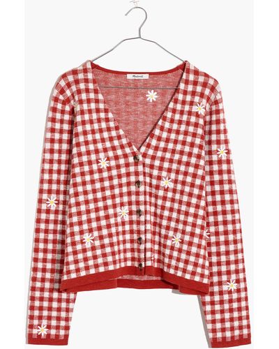 MW Daisy Embroidered Gingham Cardigan Sweater