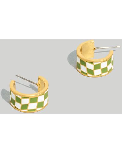 MW Enamel Checkerboard Huggie Hoop Earrings - Metallic