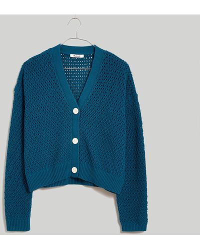 MW Open-stitch Crop Cardigan Sweater - Blue