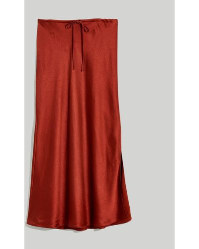 MW Drawstring Midi Slip Skirt - Red