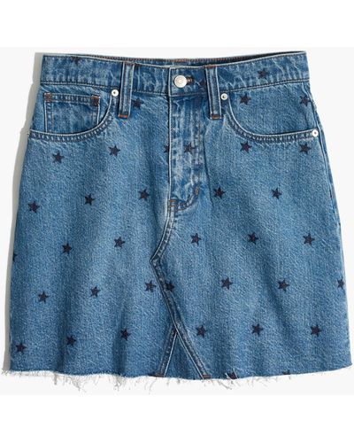 MW Rigid Denim A-line Mini Skirt: Star Print Edition - Blue