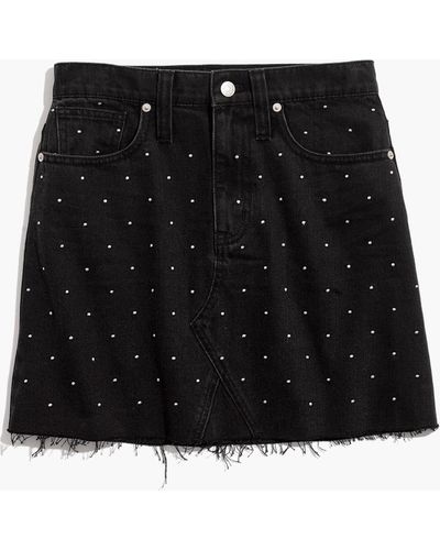 MW Rigid Denim A-line Mini Skirt: Metallic Dots Edition - Blue