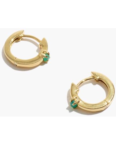 MW Delicate Collection Demi-fine Green Agate Huggie Mini Hoop Earrings - White