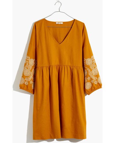 MW Embroidered-sleeve Popover Dress - Orange