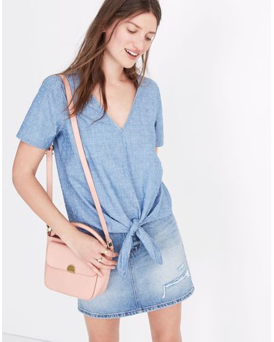 MW Chambray Novel Tie-front Top - Blue