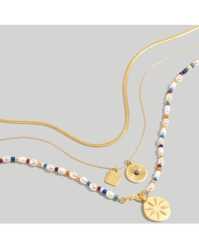 MW Three-piece Etched Beaded Necklace Set - Metallic