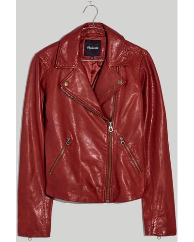 MW Washed Leather Motorcycle Jacket: Brass Hardware Edition - Red