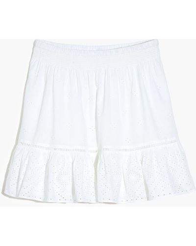 MW Plus Embroidered Smock-waist Ruffle Mini Skirt - White