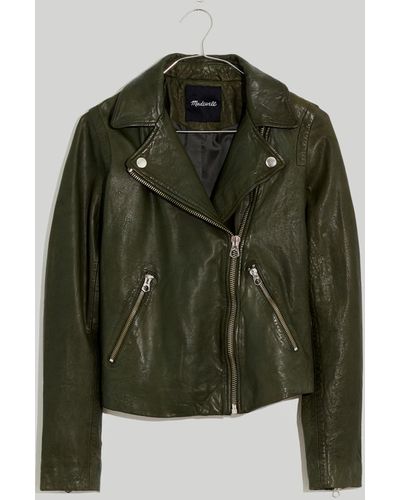 MW The Washed Leather Motorcycle Jacket - Green