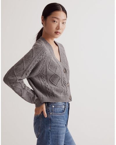 MW Shimmer Cable-knit Crop Cardigan - Gray