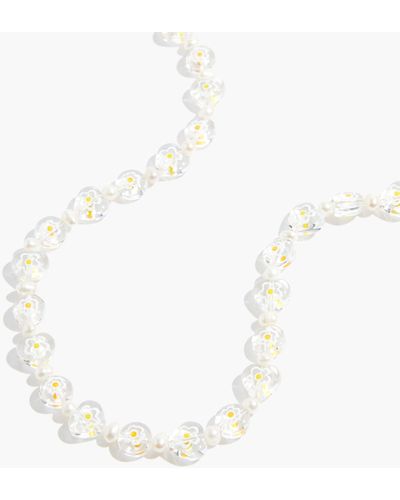 MW Daisy-printed Glass Beaded Choker Necklace - White