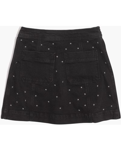MW Stretch Denim A-line Mini Skirt: Star Stud Edition - Blue