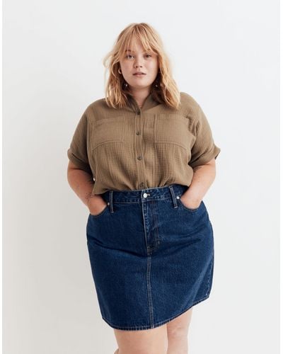 MW Plus Denim High-waist Straight Mini Skirt - Blue