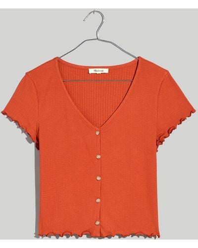MW Ribbed Button-front V-neck Tee - Orange