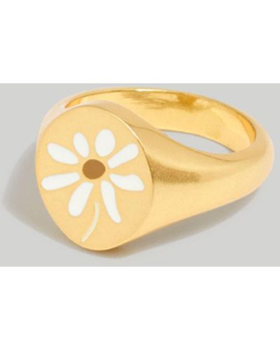 MW Enamel Floral Signet Ring - Metallic