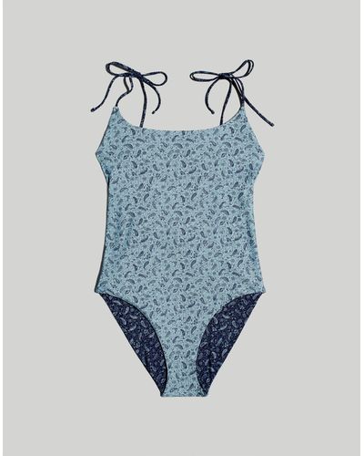MW Reversible Tie Spaghetti-strap One-piece Swimsuit - Blue