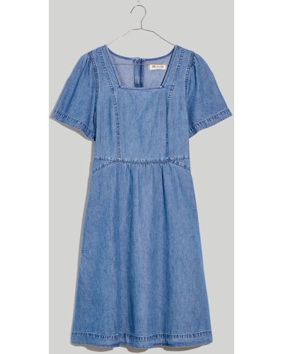 MW Denim Flutter-sleeve Midi Dress - Blue