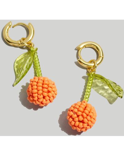 MW Orange Beaded Huggie Hoop Earrings - Metallic